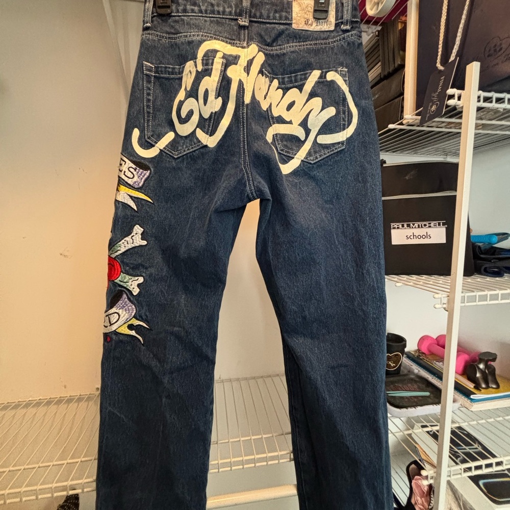 Ed Hardy Dark Blue Men's Jeans with Graphic Design